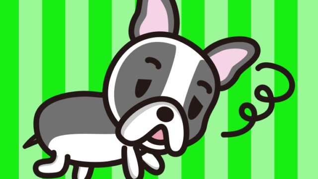 眠そうなフレンチブルドッグちゃん（犬）のイラスト【色、背景あり】PNG