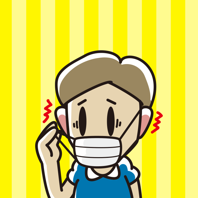 マスクで耳が痛い男性のイラスト【色、背景あり】PNG