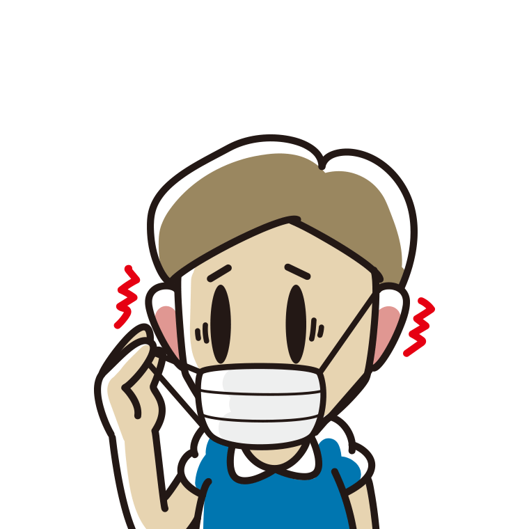 マスクで耳が痛い男性のイラスト【色あり、背景なし】透過PNG