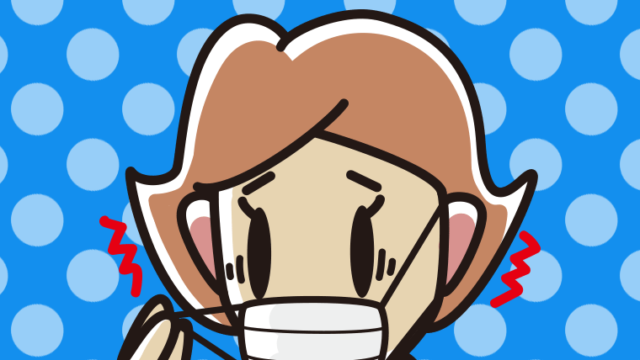 マスクで耳が痛い女性のイラスト【色、背景あり】PNG