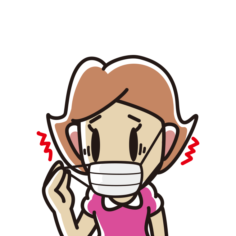 マスクで耳が痛い女性のイラスト【色あり、背景なし】透過PNG