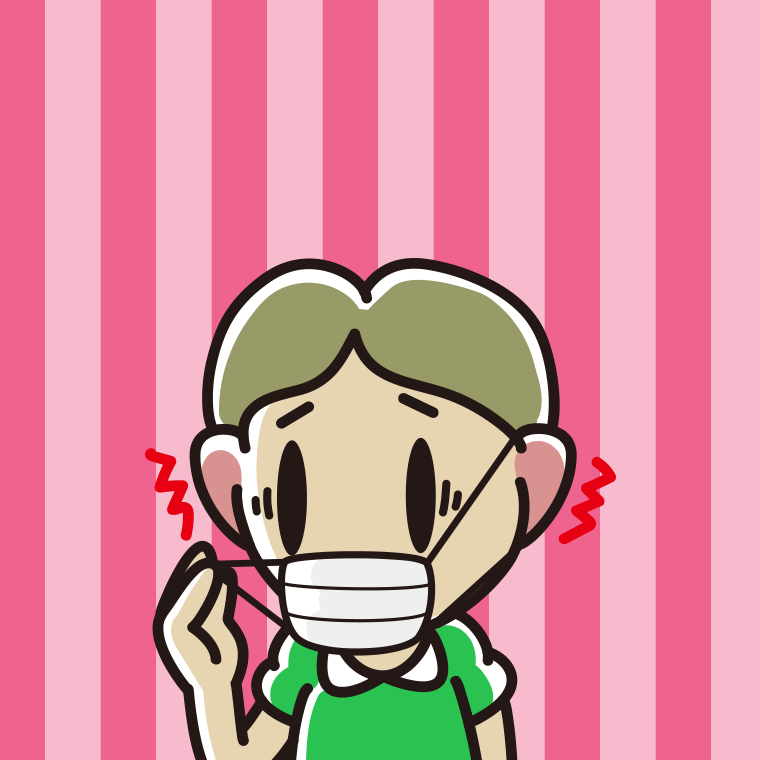 マスクで耳が痛い小学生男子のイラスト【色、背景あり】PNG