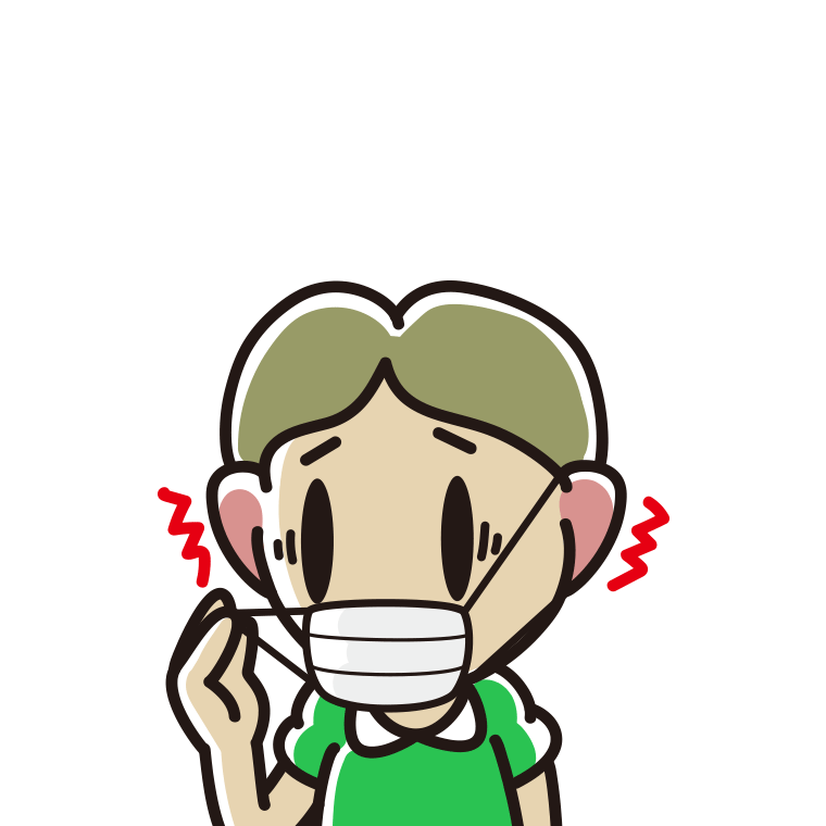 マスクで耳が痛い小学生男子のイラスト【色あり、背景なし】透過PNG