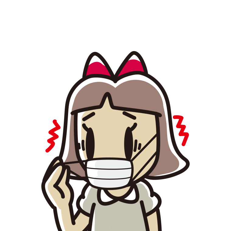 マスクで耳が痛い小学生女子のイラスト【色あり、背景なし】透過PNG