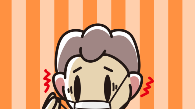 マスクで耳が痛い男子中学生のイラスト【色、背景あり】PNG