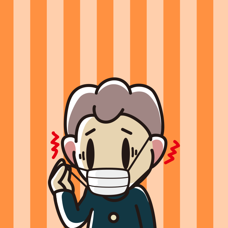 マスクで耳が痛い男子中学生のイラスト【色、背景あり】PNG