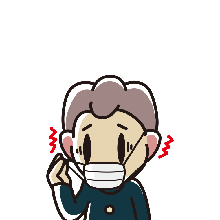 マスクで耳が痛い男子中学生のイラスト【色あり、背景なし】透過PNG