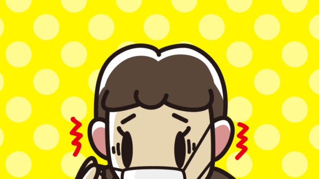 マスクで耳が痛い女子中学生のイラスト【色、背景あり】PNG