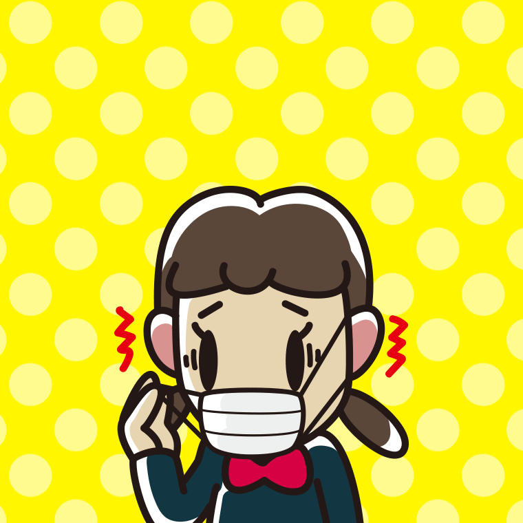 マスクで耳が痛い女子中学生のイラスト【色、背景あり】PNG