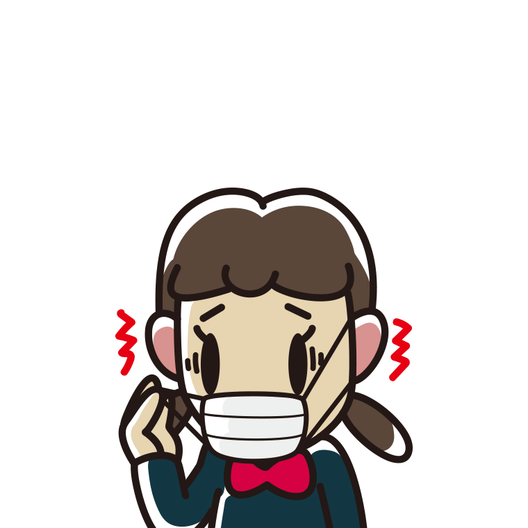 マスクで耳が痛い女子中学生のイラスト【色あり、背景なし】透過PNG