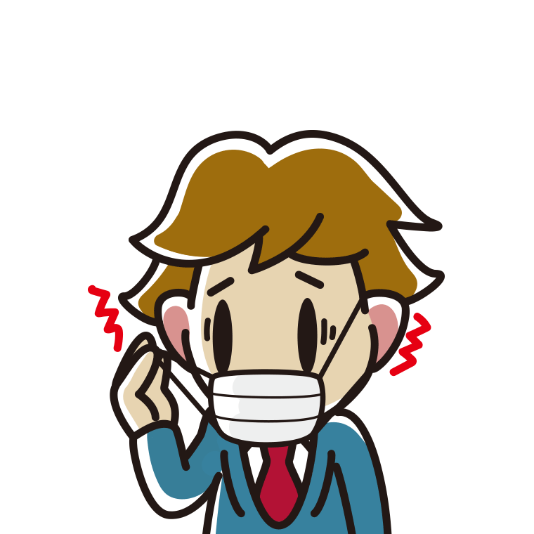 マスクで耳が痛い男子高校生のイラスト【色あり、背景なし】透過PNG