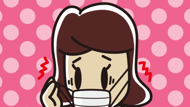 マスクで耳が痛い女子高校生のイラスト【色、背景あり】PNG