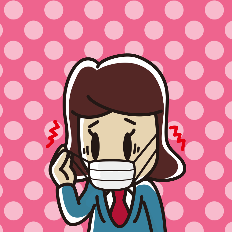 マスクで耳が痛い女子高校生のイラスト【色、背景あり】PNG