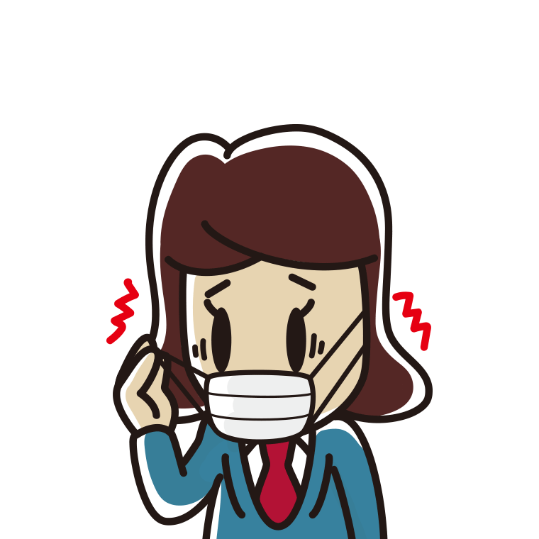 マスクで耳が痛い女子高校生のイラスト【色あり、背景なし】透過PNG