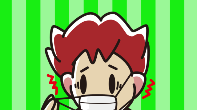 マスクで耳が痛い男子大学生のイラスト【色、背景あり】PNG