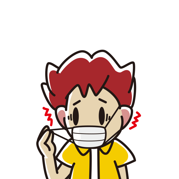 マスクで耳が痛い男子大学生のイラスト【色あり、背景なし】透過PNG