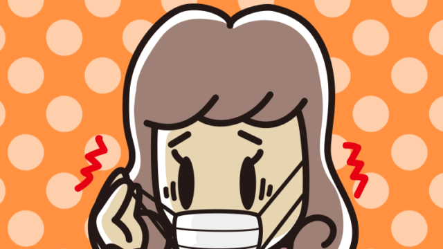 マスクで耳が痛い女子大学生のイラスト【色、背景あり】PNG