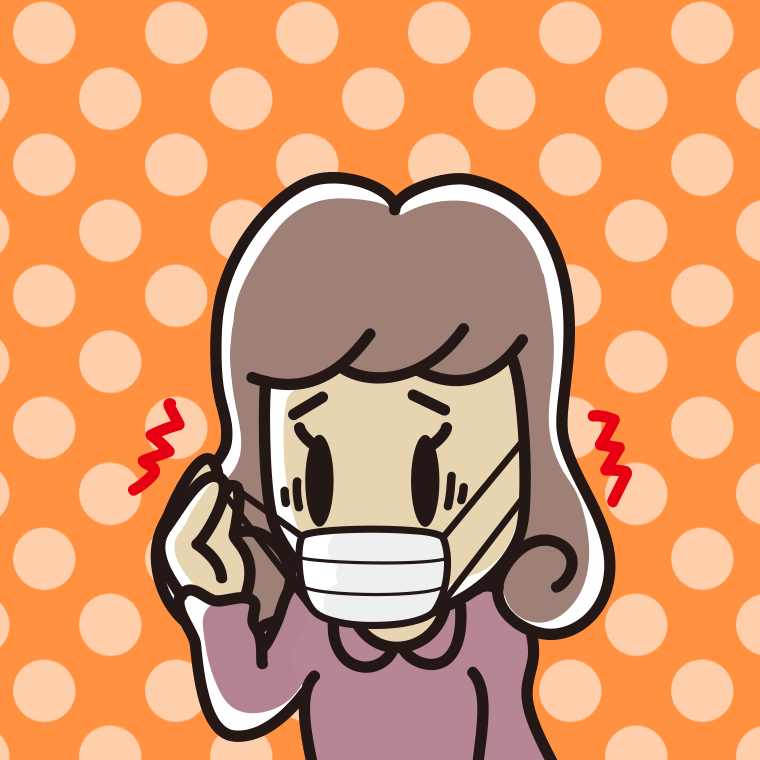 マスクで耳が痛い女子大学生のイラスト【色、背景あり】PNG