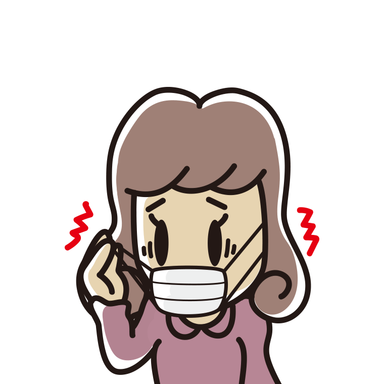 マスクで耳が痛い女子大学生のイラスト【色あり、背景なし】透過PNG