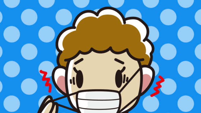 マスクで耳が痛いおばさんのイラスト【色、背景あり】PNG