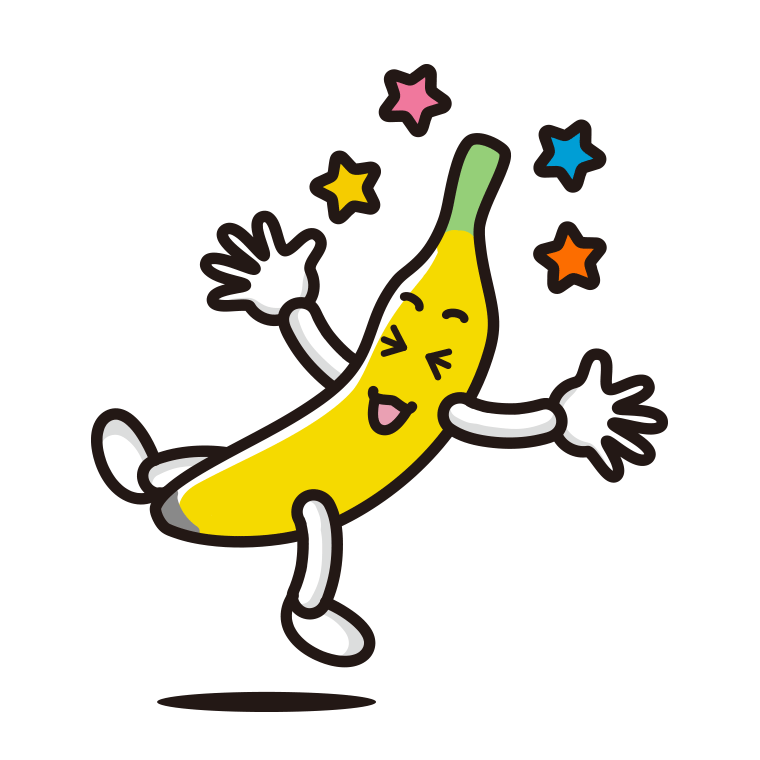 喜ぶバナナちゃんのイラスト【色あり、背景なし】透過PNG