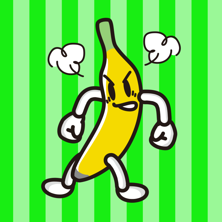 怒るバナナちゃんのイラスト【色、背景あり】PNG