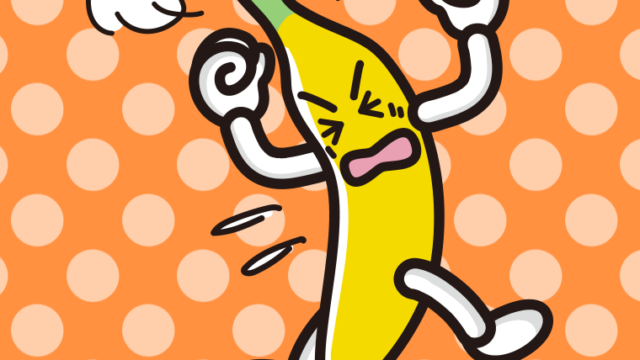 カンカンに怒るバナナちゃんのイラスト【色、背景あり】PNG