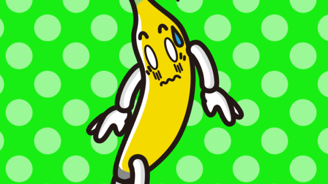 ショックを受けるバナナちゃんのイラスト【色、背景あり】PNG