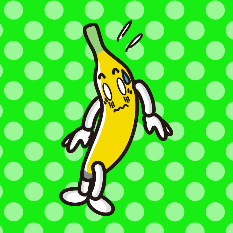 ショックを受けるバナナちゃんのイラスト【色、背景あり】PNG