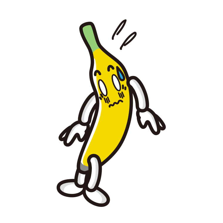 ショックを受けるバナナちゃんのイラスト【色あり、背景なし】透過PNG