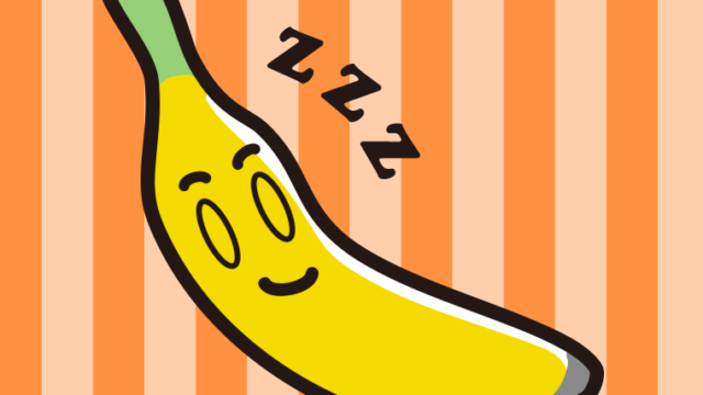 眠るバナナちゃんのイラスト【色、背景あり】PNG