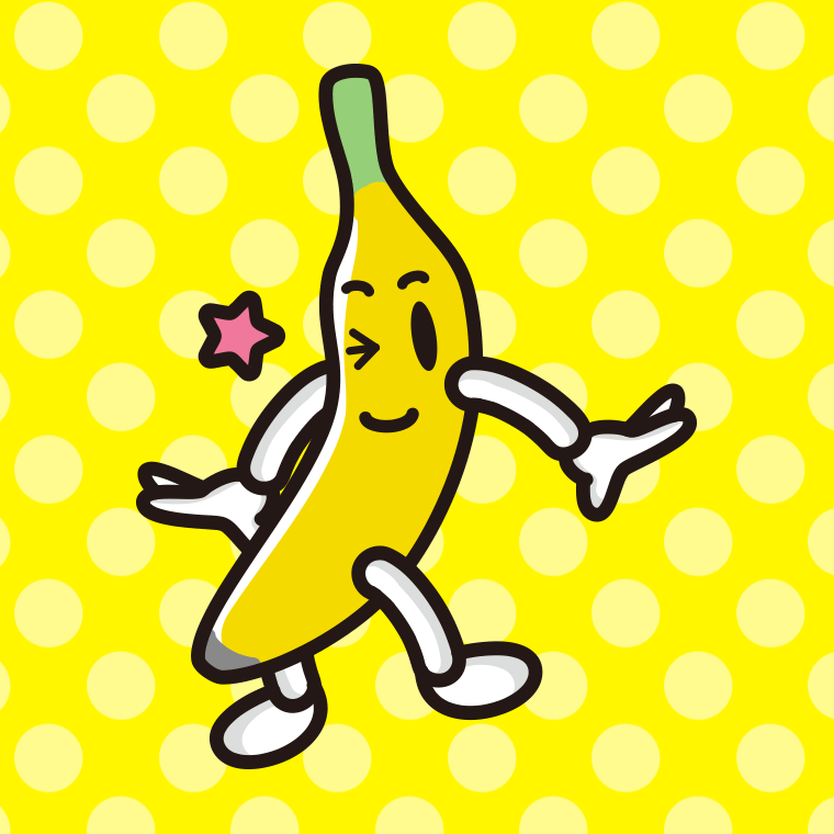ウインクするバナナちゃんのイラスト【色、背景あり】PNG