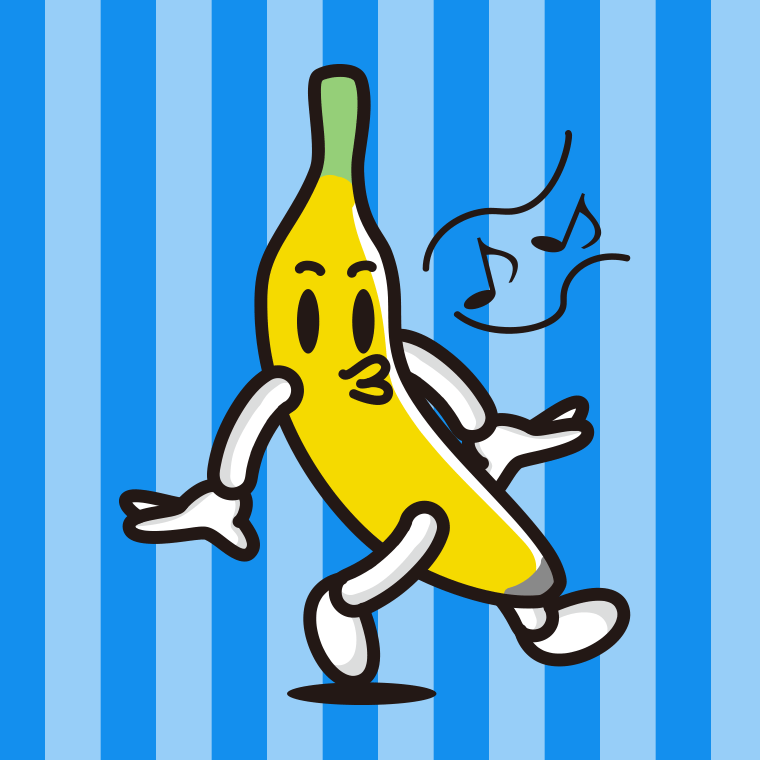 口笛を吹くバナナちゃんのイラスト【色、背景あり】PNG