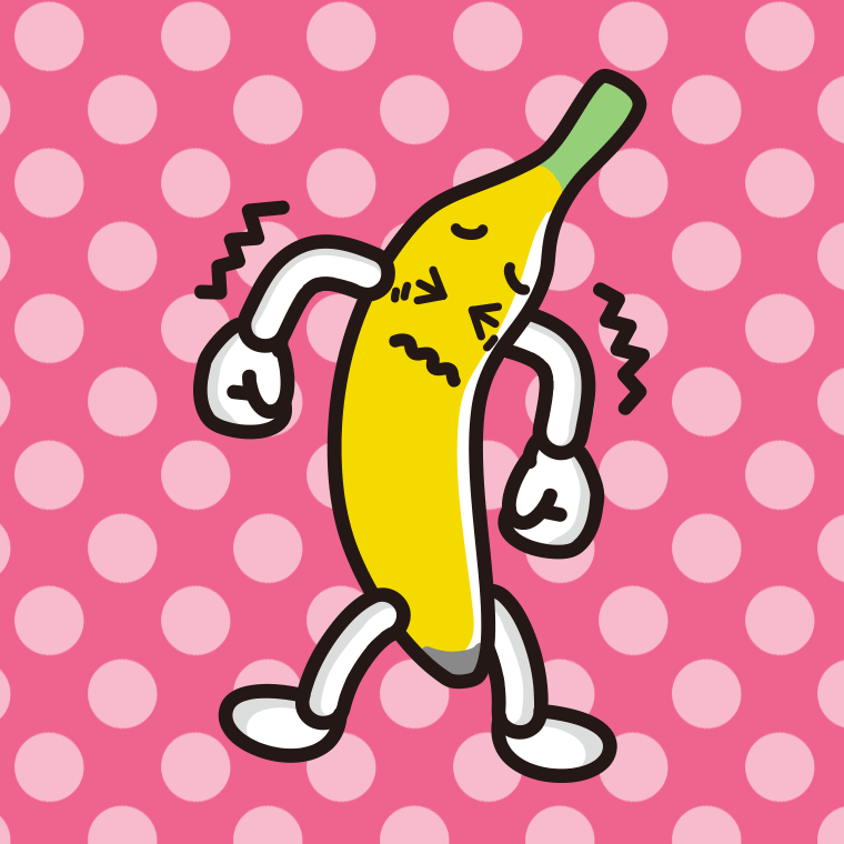 ブルブル震えるバナナちゃんのイラスト【色、背景あり】PNG