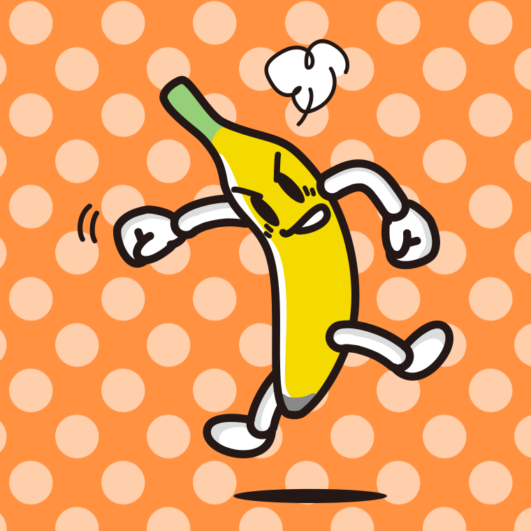 パンチするバナナちゃんのイラスト【色、背景あり】PNG