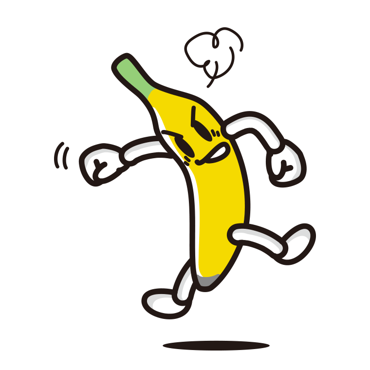 パンチするバナナちゃんのイラスト【色あり、背景なし】透過PNG