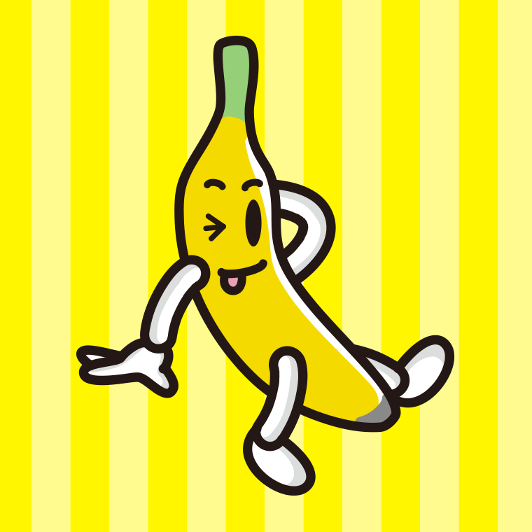 テヘヘなバナナちゃんのイラスト【色、背景あり】PNG