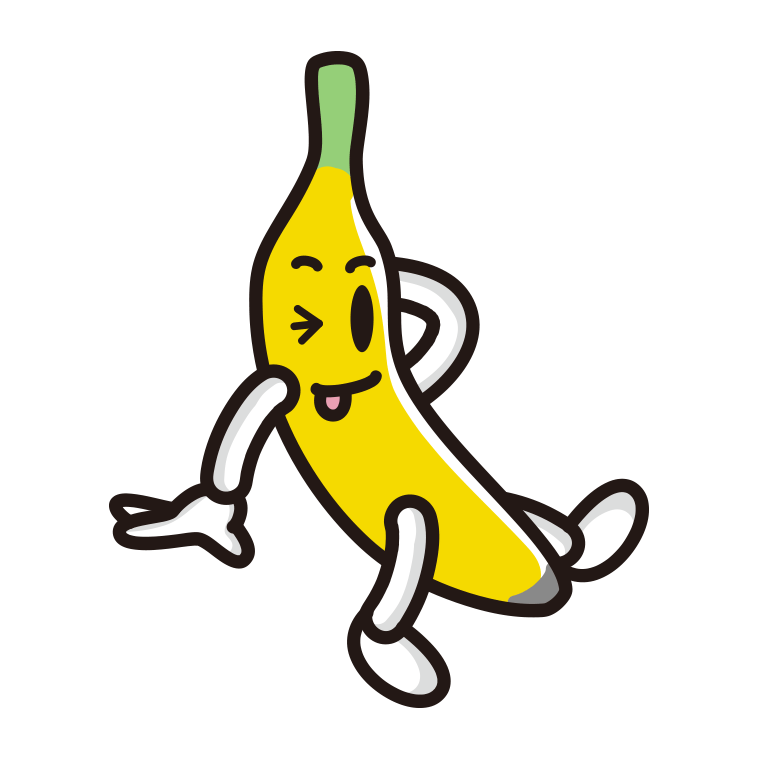 テヘヘなバナナちゃんのイラスト【色あり、背景なし】透過PNG