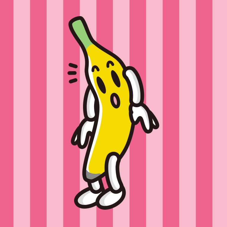 何かに気付くバナナちゃんのイラスト【色、背景あり】PNG