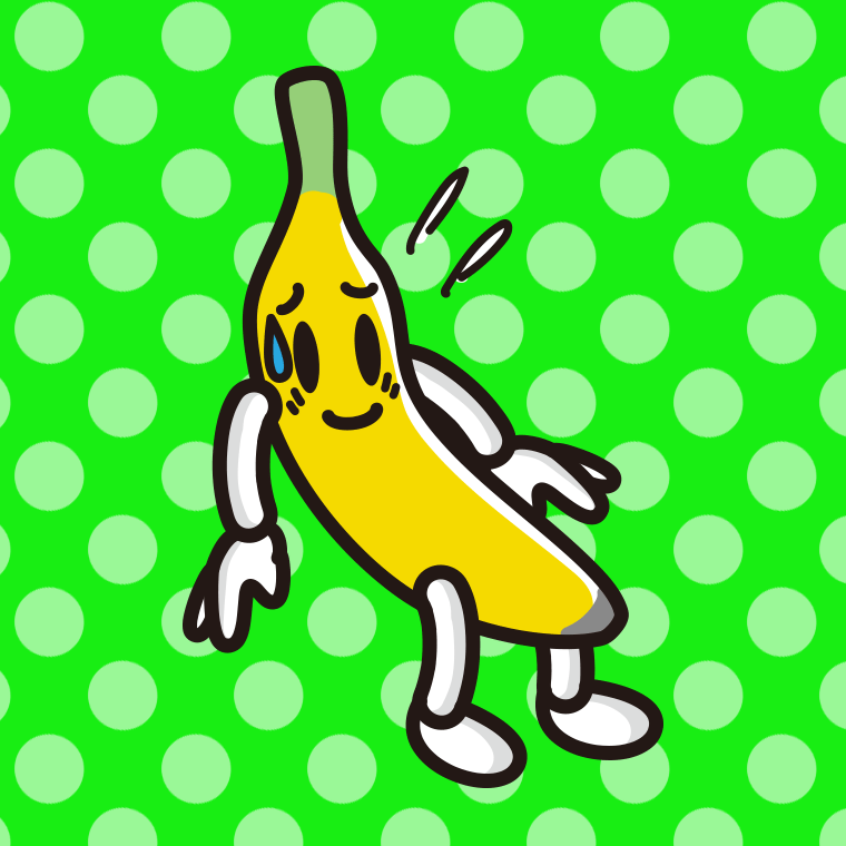 苦笑いするバナナちゃんのイラスト【色、背景あり】PNG