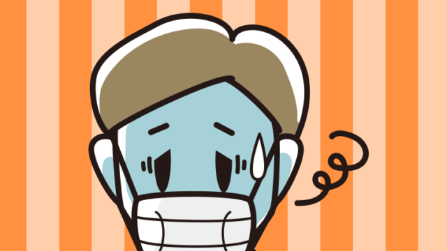 マスクで息苦しい男性のイラスト【色、背景あり】PNG