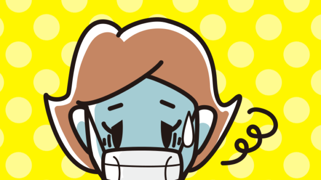 マスクで息苦しい女性のイラスト【色、背景あり】PNG