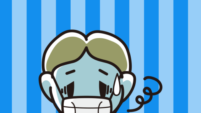 マスクで息苦しい小学生男子のイラスト【色、背景あり】PNG