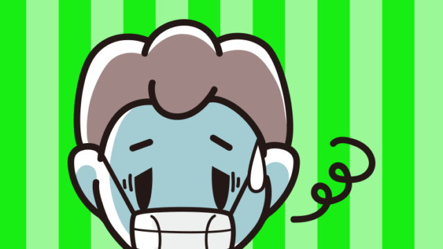 マスクで息苦しい男子中学生のイラスト【色、背景あり】PNG