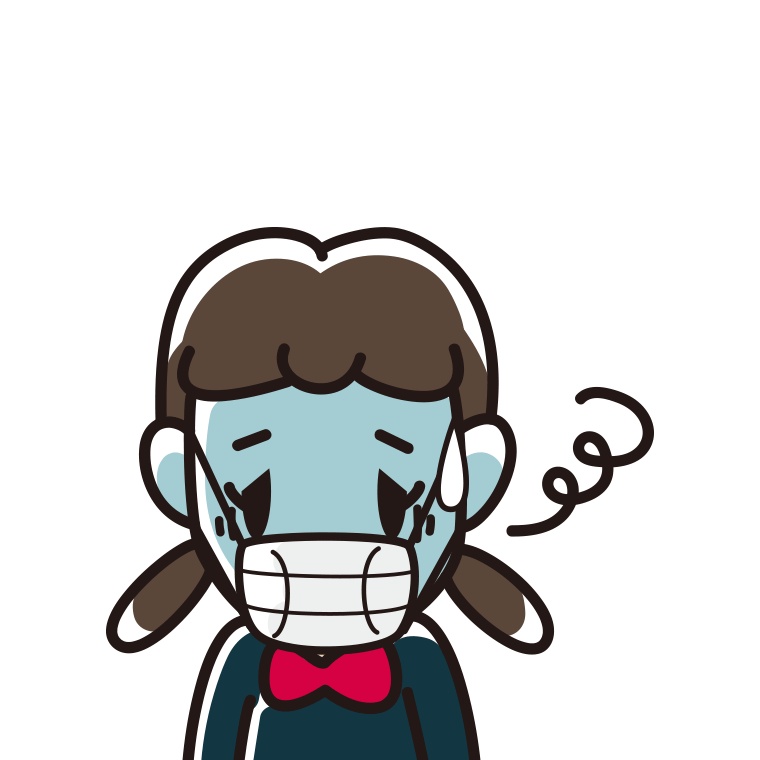 マスクで息苦しい女子中学生のイラスト【色あり、背景なし】透過PNG