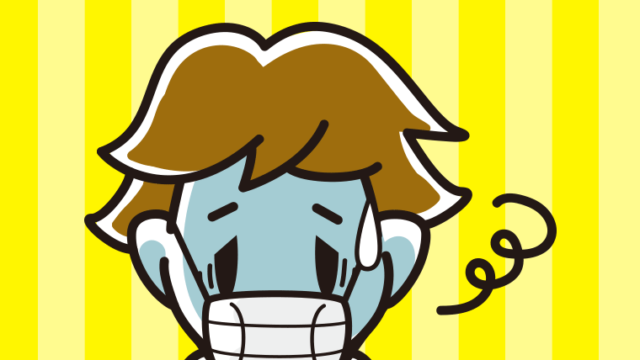 マスクで息苦しい男子高校生のイラスト【色、背景あり】PNG