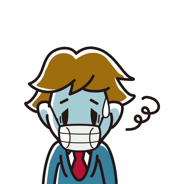 マスクで息苦しい男子高校生のイラスト【色あり、背景なし】透過PNG