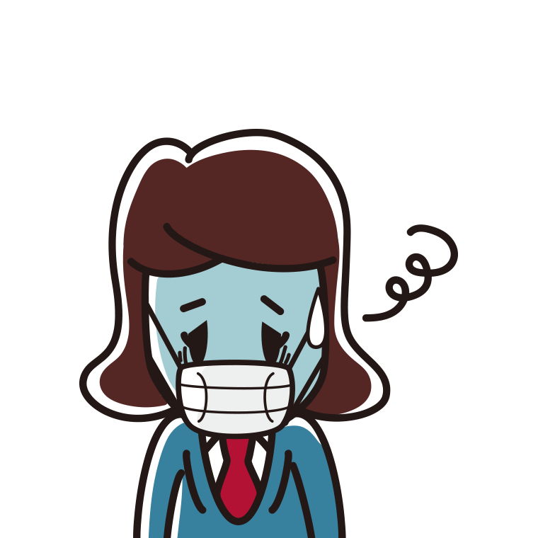マスクで息苦しい女子高校生のイラスト【色あり、背景なし】透過PNG