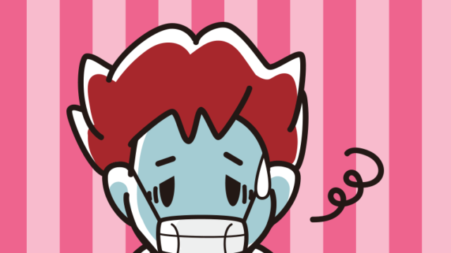 マスクで息苦しい男子大学生のイラスト【色、背景あり】PNG