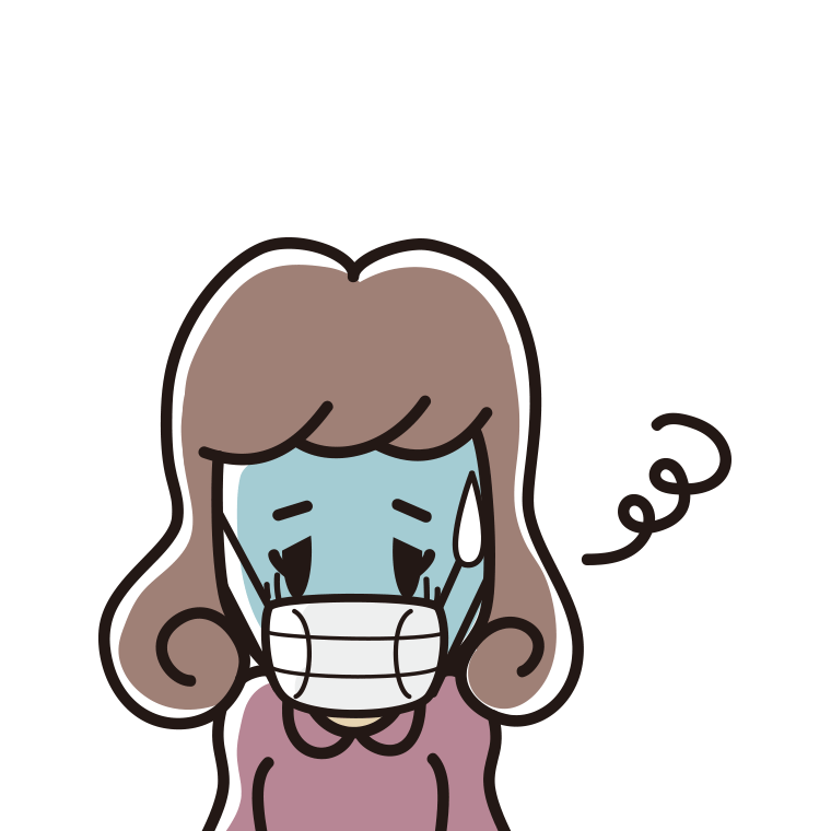 マスクで息苦しい女子大学生のイラスト【色あり、背景なし】透過PNG